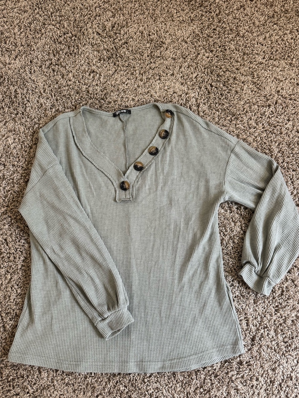 Women’s Waffle Knit Button Detail Top - Sage Green